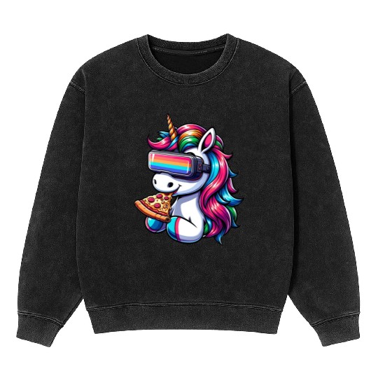 Unicorn VR: Rainbow Pizza Universe Mineral Wash Sweatshirts