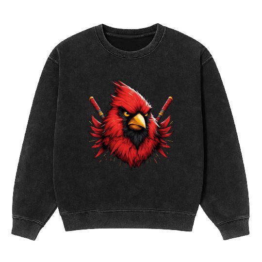 Red Northern Cardinal As Ninja Symbol Of Bravery Mineral Wash Sweatshirts