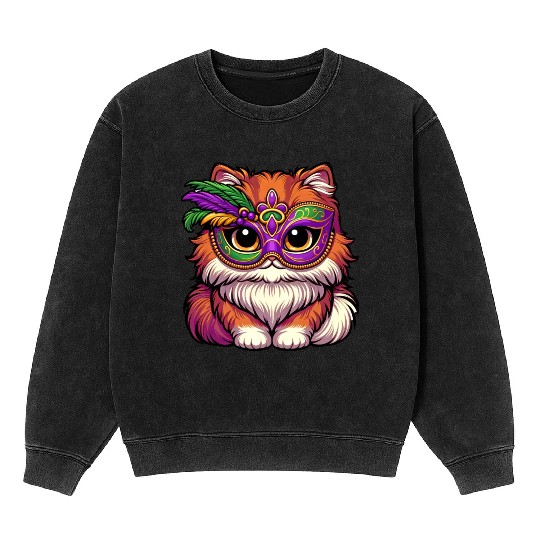Mardi Gras Persian Cat, Dressed-up Cat Mineral Wash Sweatshirts