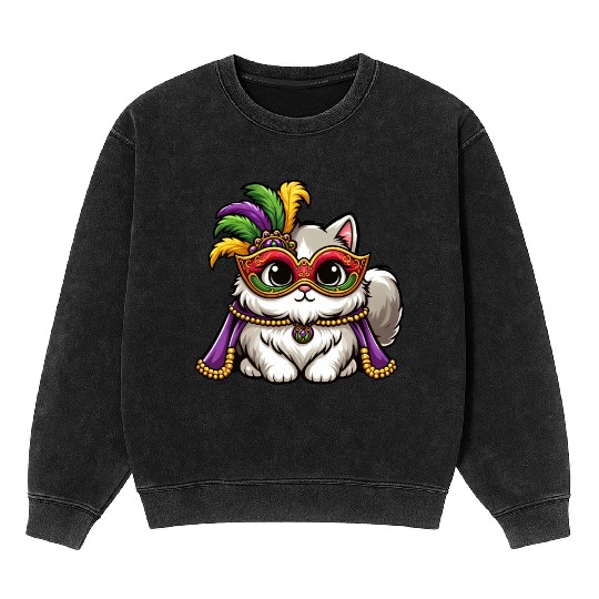 Mardi Gras Persian Cat, Masked Cat Costume Mineral Wash Sweatshirts