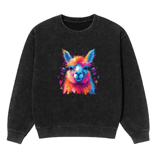 Watercolor Colorful Alpaca Colorful Animals Mineral Wash Sweatshirts
