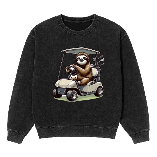 Funny Sloth Golfing Mineral Wash Sweatshirts
