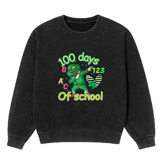100 days of school kids shamrock dubbing Mineral Wash Sweatshirts