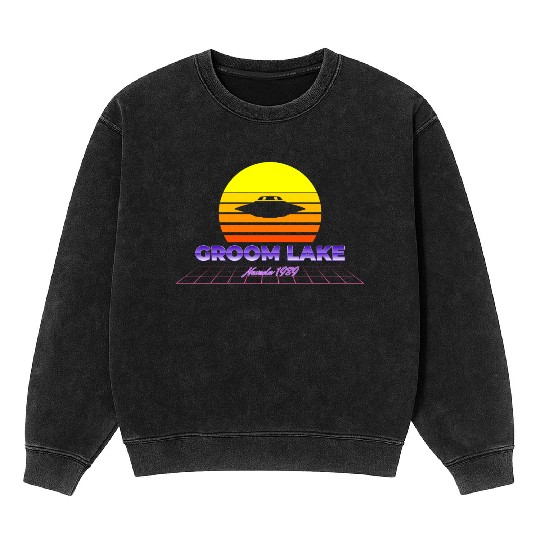Area 51 Groom Lake 1947 Retro UFO Sunset Yellow Mineral Wash Sweatshirts