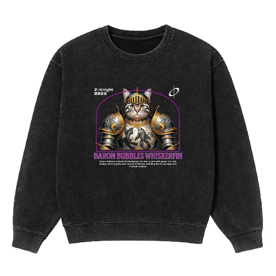 Pisces Cat Knight - Zodiac Astrology Fish Armor Mineral Wash Sweatshirts