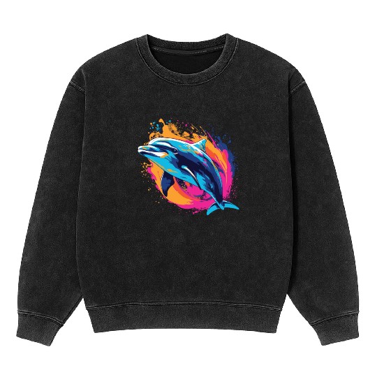 Watercolor Colorful Dolphin Colorful Animals Mineral Wash Sweatshirts