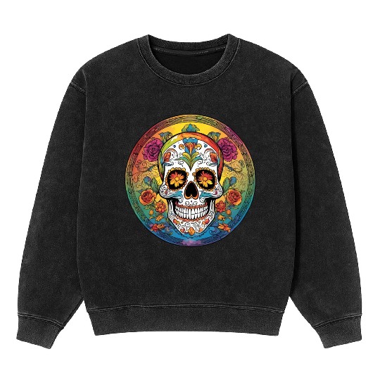 Sugar skull rainbow Mineral Wash Sweatshirts