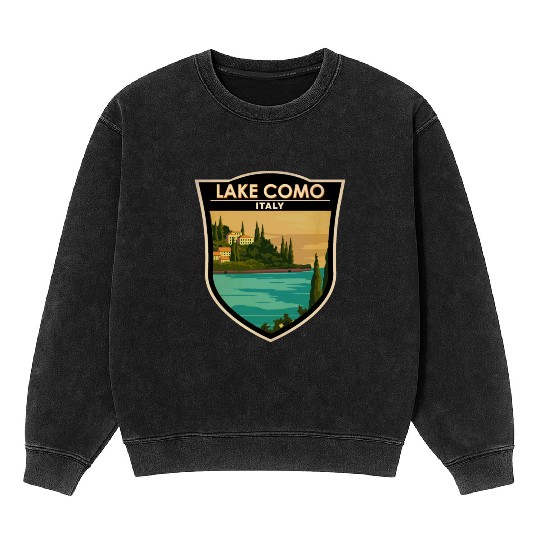 Lake Como Italy Travel Badge Mineral Wash Sweatshirts