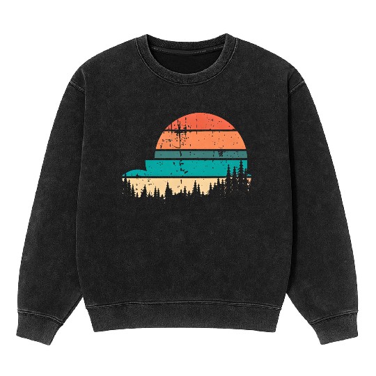 Retro Evergreen Sunset Stepped Circle Design Mineral Wash Sweatshirts