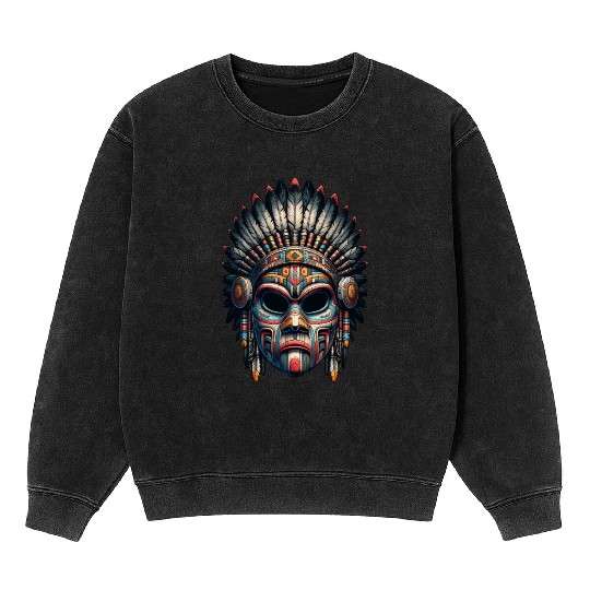 Enigmatic Native American Headdress Vector Mineral Wash Sweatshirts
