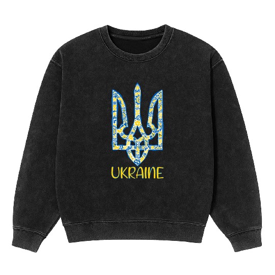 Ukraine trident in Ukrainian flag colors Mineral Wash Sweatshirts