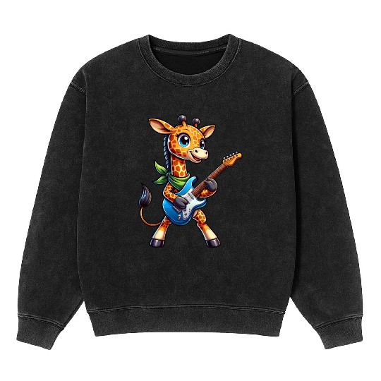 A cool giraffe playing guitar musician Mineral Wash Sweatshirts