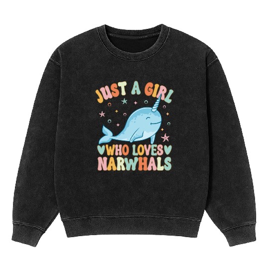 Narwhal Girl Narwhal Lover Mineral Wash Sweatshirts