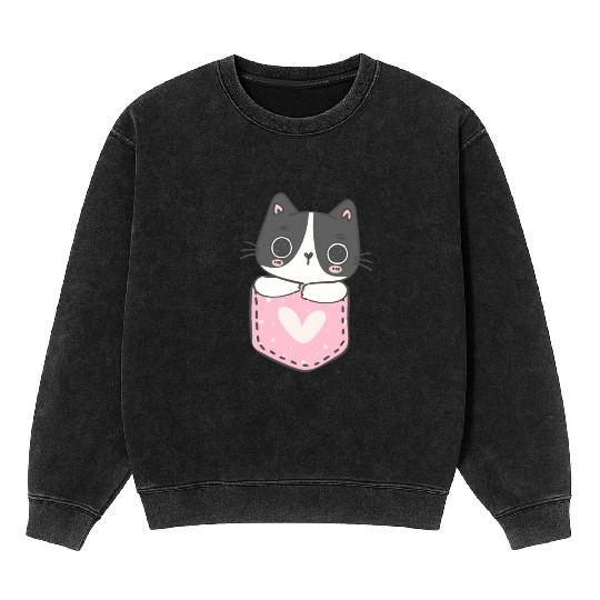 Cute Cat in the pocket Mineral Wash Sweatshirts