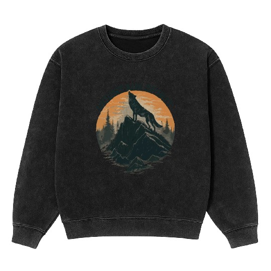 Mountain Majesty Wolf Howling on the Peak Mineral Wash Sweatshirts