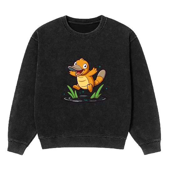 Whimsical Platypus Frolicking in a Pond Mineral Wash Sweatshirts