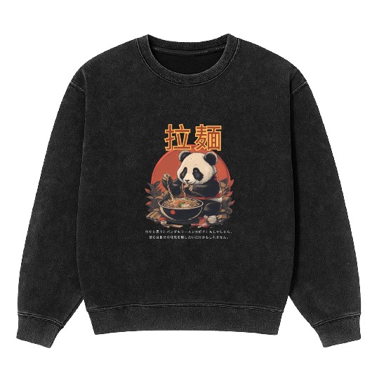 Panda eating Ramen Mineral Wash Sweatshirts