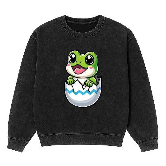 Colorful Easter Egg with Hatching Frog Design Mineral Wash Sweatshirts