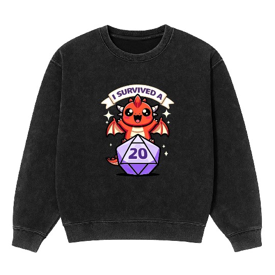Kawaii Dragon - I Survived A Critical Hit Mineral Wash Sweatshirts