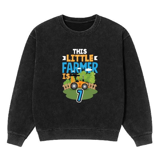 7th Birthday Tractor 7 Years Birthday Boy Mineral Wash Sweatshirts