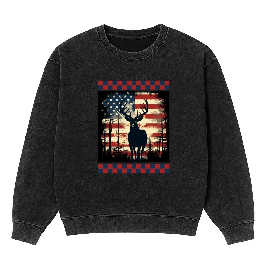 Ripped American Flag Woodland Camo Underlayer Mineral Wash Sweatshirts