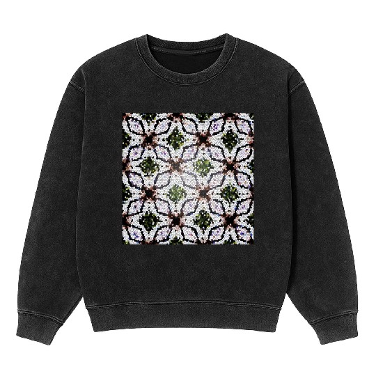 stained glass print in greens and roses Mineral Wash Sweatshirts