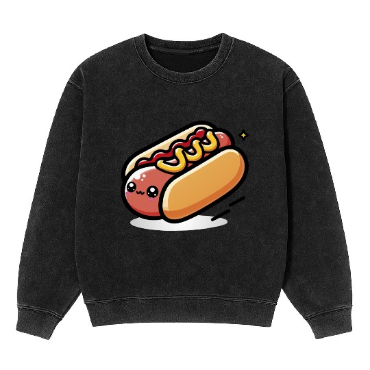 Cute Kawaii Hot dog Mineral Wash Sweatshirts