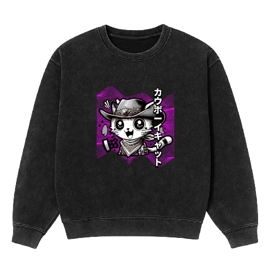 Yeehaw Meow: Manga Cowboy Cat Extravaganza Mineral Wash Sweatshirts