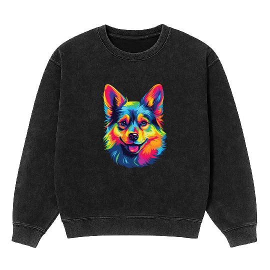 Watercolor Colorful Swedish Vallhund Mineral Wash Sweatshirts