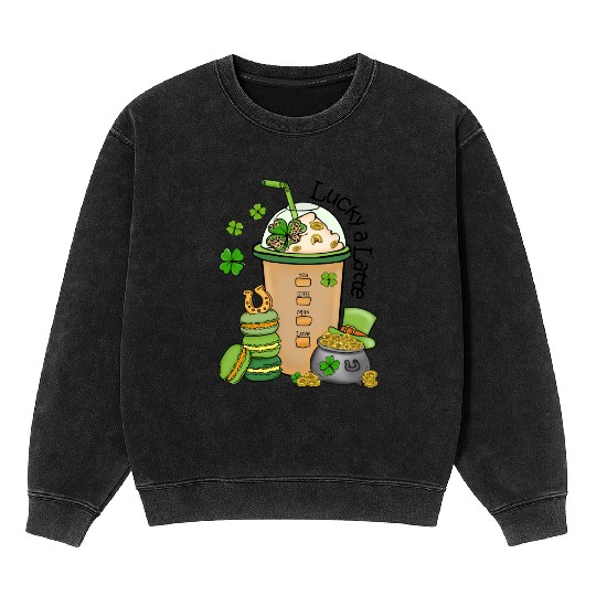 Lucky a Latte: Inspired by Saint Patrick's Day Mineral Wash Sweatshirts