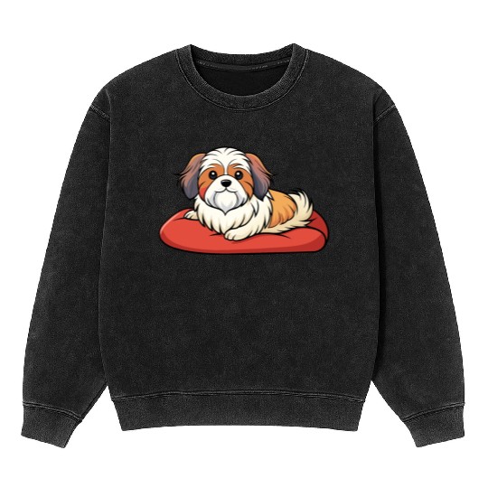 Contented Shih Tzu Lounging on Plush Pillow Mineral Wash Sweatshirts