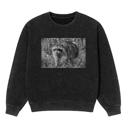 cute racoon walking through wooded forest Mineral Wash Sweatshirts