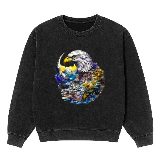 Wilderness Watercolor Forest Moon Eagle Mineral Wash Sweatshirts