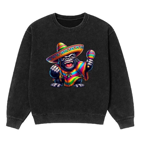 Cinco de Mayo Gorilla: Festive Design Mineral Wash Sweatshirts