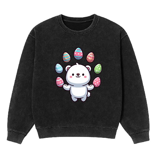 Cartoon Polar Bear Easter Egg Design Mineral Wash Sweatshirts