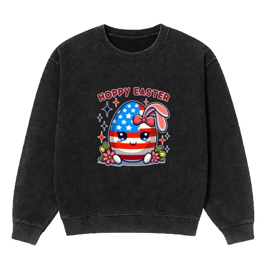 Hoppy Easter - American Flag Easter Egg Bunny Ears Mineral Wash Sweatshirts