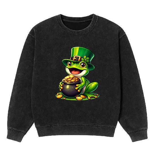 St. Patrick's Day Frog with Gold Mineral Wash Sweatshirts