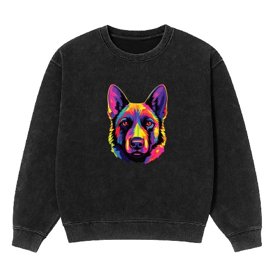 Watercolor Colorful Norwegian Elkhound Mineral Wash Sweatshirts