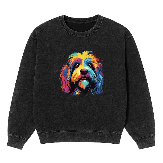 Watercolor Colorful Tibetan Spaniel Mineral Wash Sweatshirts