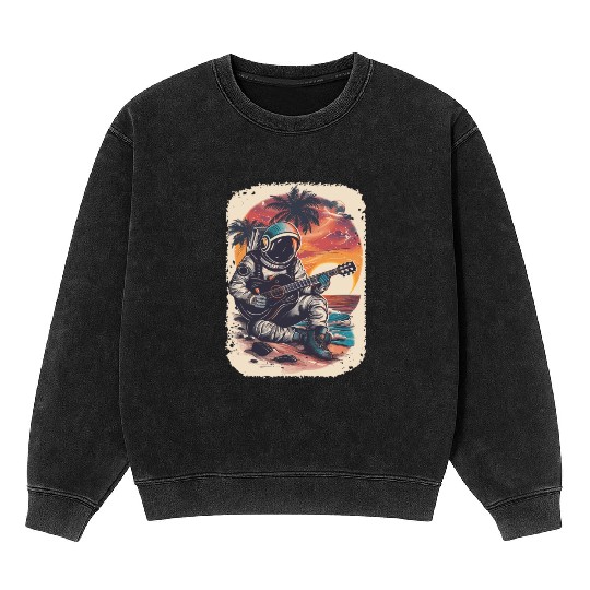Astronaut Guitar Player Space Music Lover Mineral Wash Sweatshirts