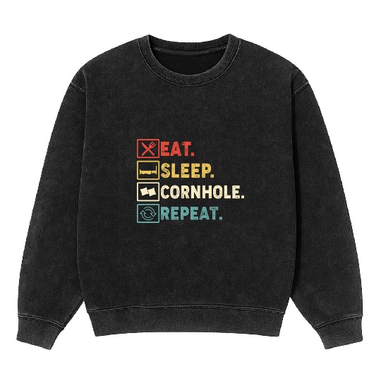 Eat Sleep Cornhole Repeat Mineral Wash Sweatshirts