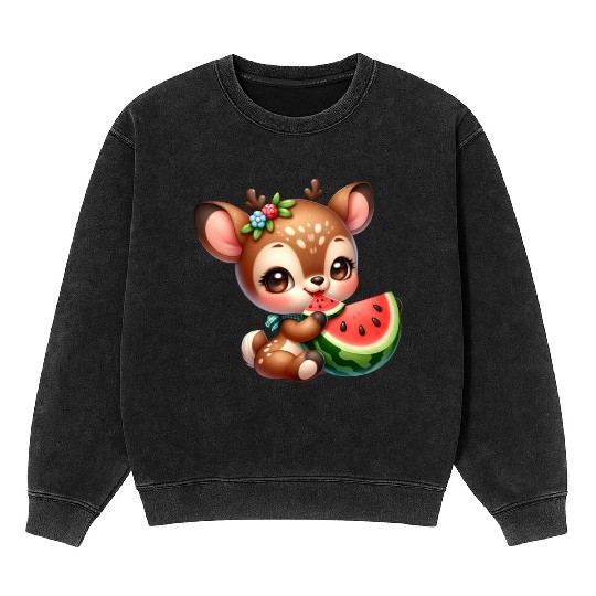 Deer Eating Watermelon Mineral Wash Sweatshirts