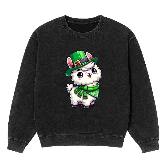 St. Patrick's Day Llama Cartoon Mineral Wash Sweatshirts