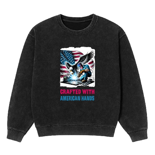 Crafted With American Hands USA Flag Eagle Welder Mineral Wash Sweatshirts