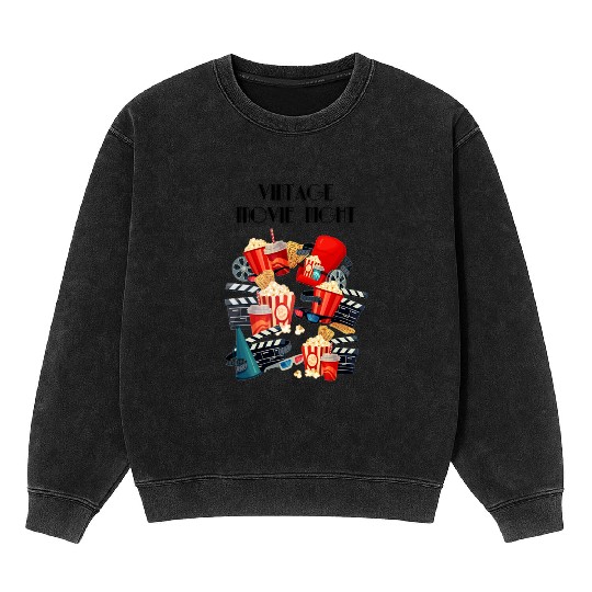 Popcorn Vintage Movie Night Mineral Wash Sweatshirts