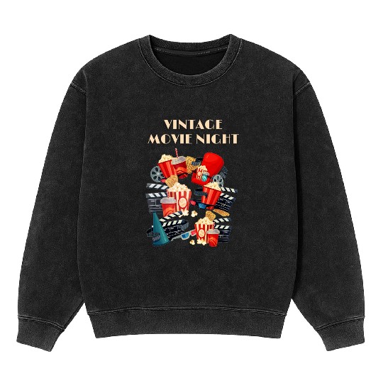 Popcorn Vintage Movie Night Mineral Wash Sweatshirts