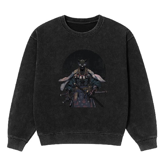 Anime Panther Warrior Samurai katana Mineral Wash Sweatshirts
