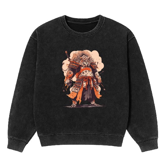 Samurai Katana Sword Anime Lion Manga Warrior Mineral Wash Sweatshirts