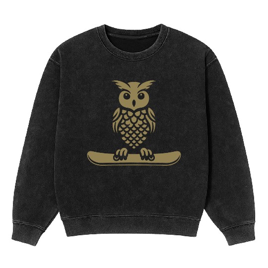 Minimalist Design: Owl Snowboarder Silhouette Mineral Wash Sweatshirts