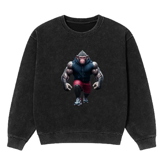 "Prime Ape: The Muscular Monkey" Mineral Wash Sweatshirts